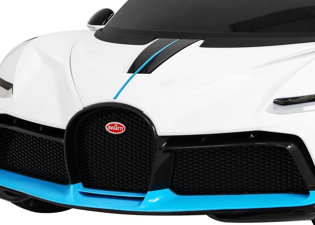 Ramiz Bugatti Divo autíčko na batérie pre deti biele + diaľkové ovládanie + EVA + pomalý štart + LED MP3