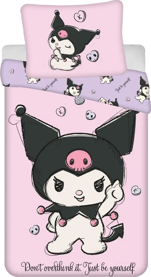 Ružová bavlnená detská obliečka na jednolôžko 140x200 cm Hello Kitty "Kuromi" – Jerry Fabrics