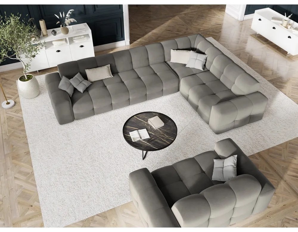 Sivá zamatová rohová pohovka (pravý roh) Kendal - Micadoni Home