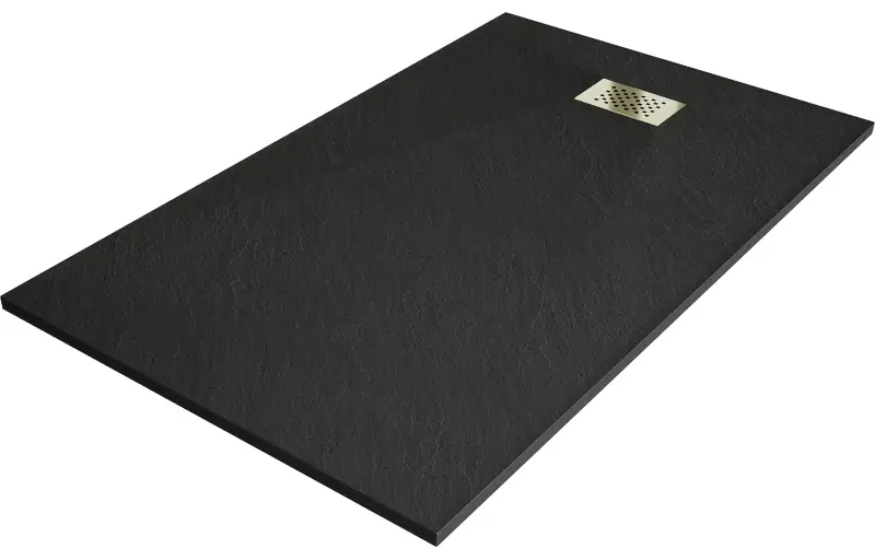 Mexen Hugo, obdĺžniková sprchová vanička SMC 140 x 90 cm, čierna, zlatá krytka, 42709014-G