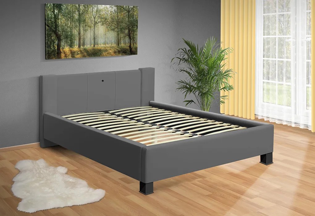 Nabytekmorava Moderná posteľ Luna 140x200 cm matrac: bez matrace, farebné čalúnenie: eko koža šedá, úložný priestor: bez úložného priestoru
