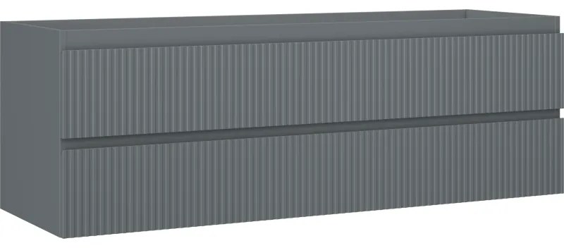 Mexen Rivel, kúpeľňová skrinka pod umývadlo 140 cm, 2 zásuvky, drážkovaná, grafitová matná, 91A20-14047-2-BFF66