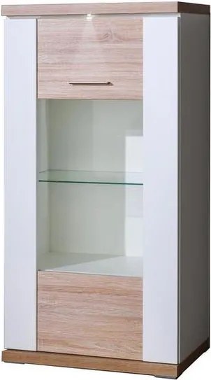 Vitrína Caracas typ 28, dub / biely lesk, s osvetlením