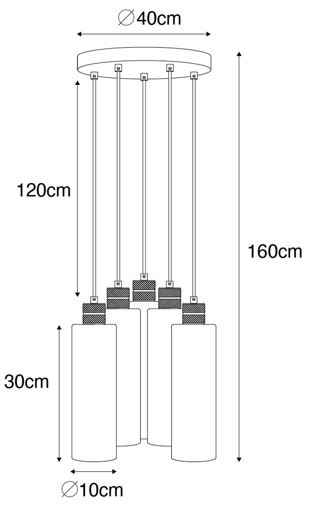 Moderné závesné svietidlo čierne s dymovým sklom 5-svetlo - Stavelot