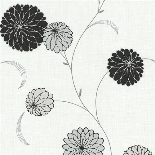 Vliesová tapeta, kvety čierne, Novara 1346630, P+S International, rozmer 10,05 m x 0,53 m