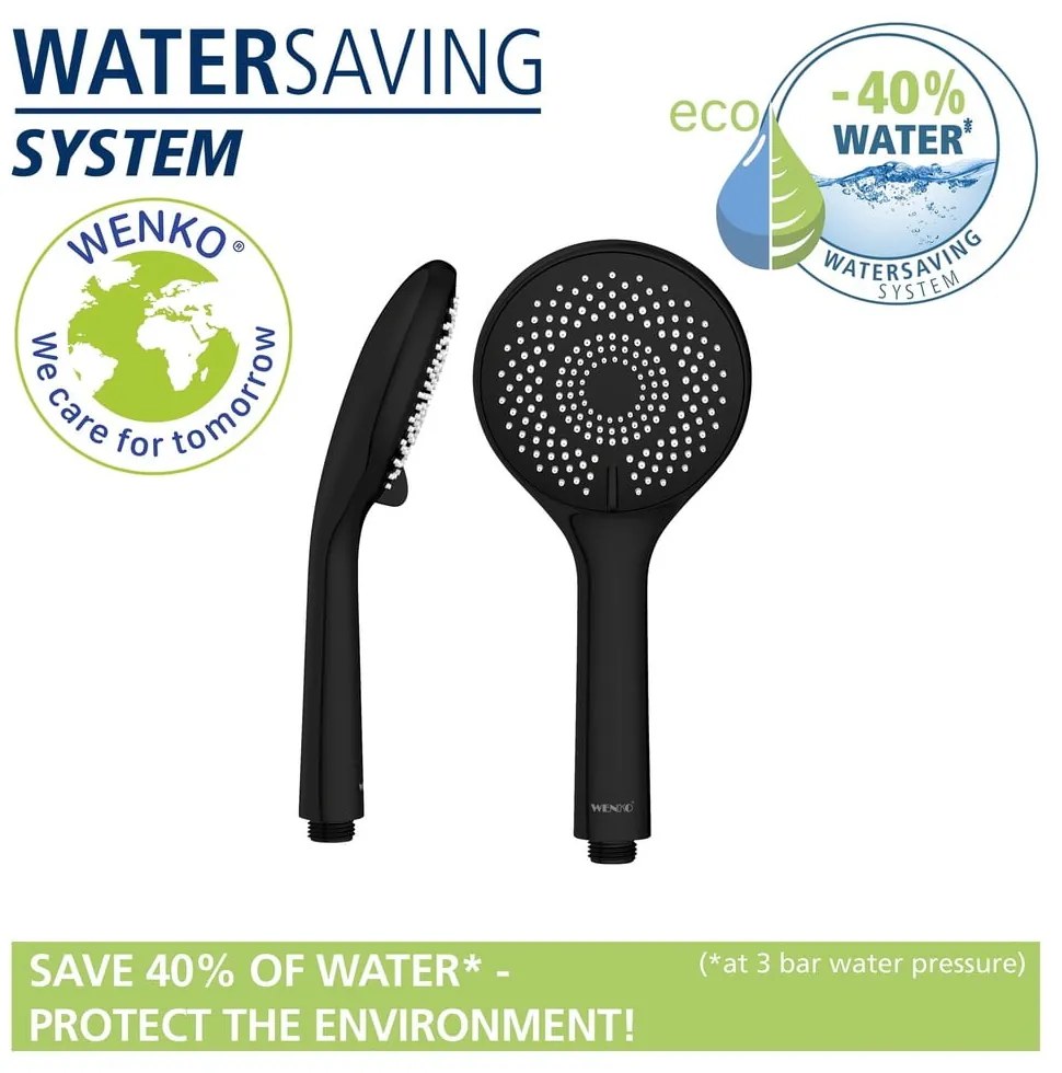 Čierny sprchový set z nerezovej ocele 70 cm Water Saving - Wenko