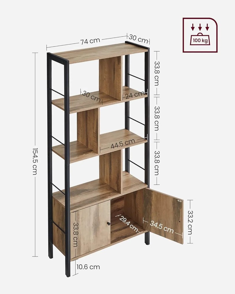 Polica na knihy, knižnica so 4 úrovňami, farba dub toasted oak