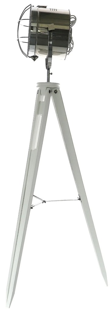 Dekorstudio Podlahová lampa TRIPOD na bielej trojnožke s chrómovaným tienidlom 153cm