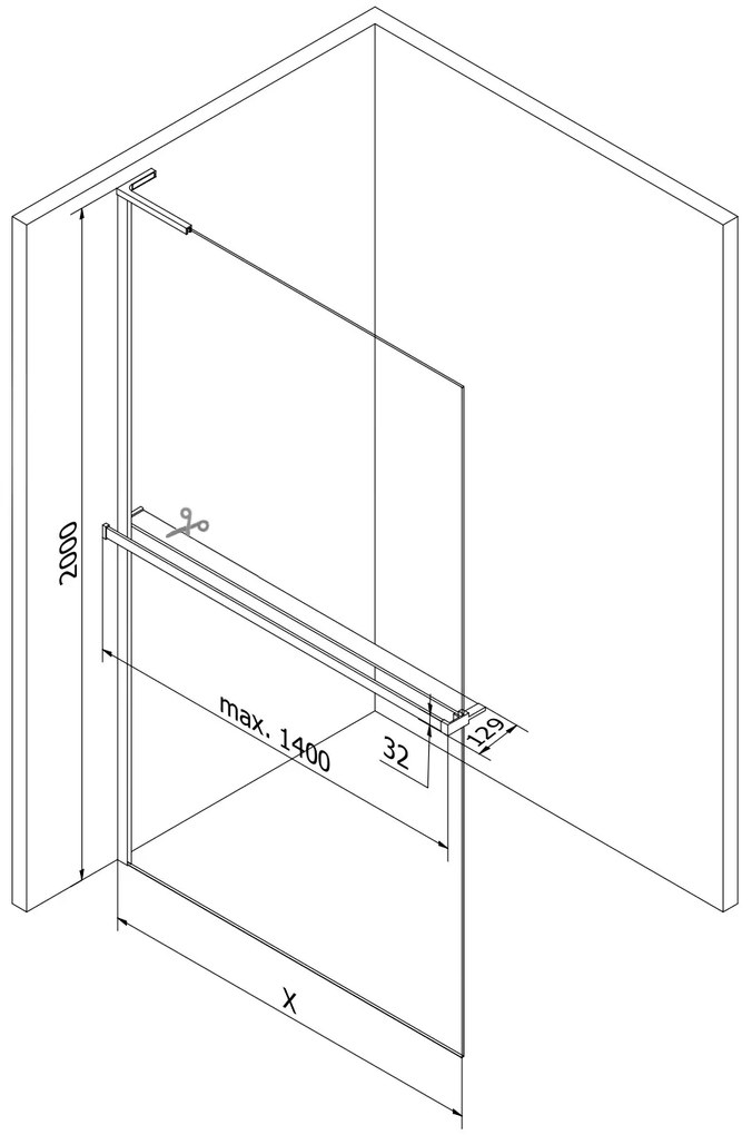 Mexen Kioto+ L, sprchová zástena Walk-In s poličkou a vešiakom 120 x 200 cm, 8mm číre sklo-námraza, brúsená oceľ profil, 800-120-123-97-35