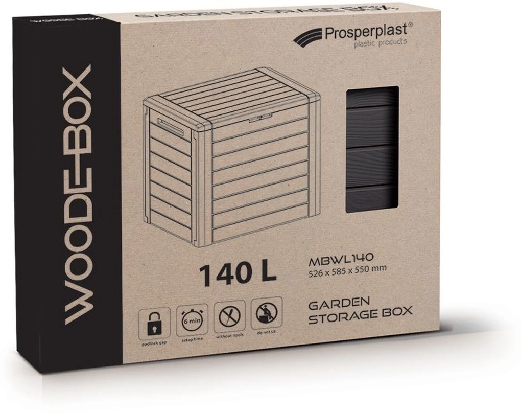 Prosperplast Woodebox Záhradný box 58,5cm, 140l, umbra MBWL140