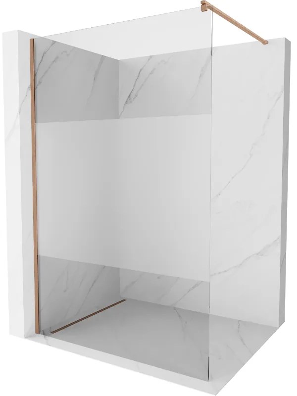 Mexen Kioto, sprchová zástena Walk-In 140 x 200 cm, 8mm číre sklo-námraza, medený matný profil, 800-140-101-65-35