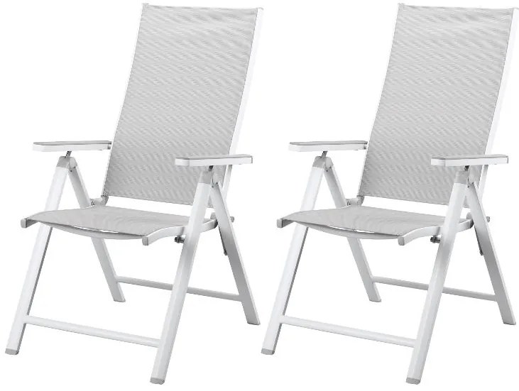 Livarno home Hliníkové kreslo Houston s vysokým operadlom, biele/bledosivé, 2 kusy (100385905)