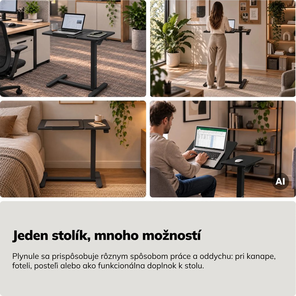 Stolík pod notebook nastaviteľný, mobilný, multifunkčný, čierny: BILL