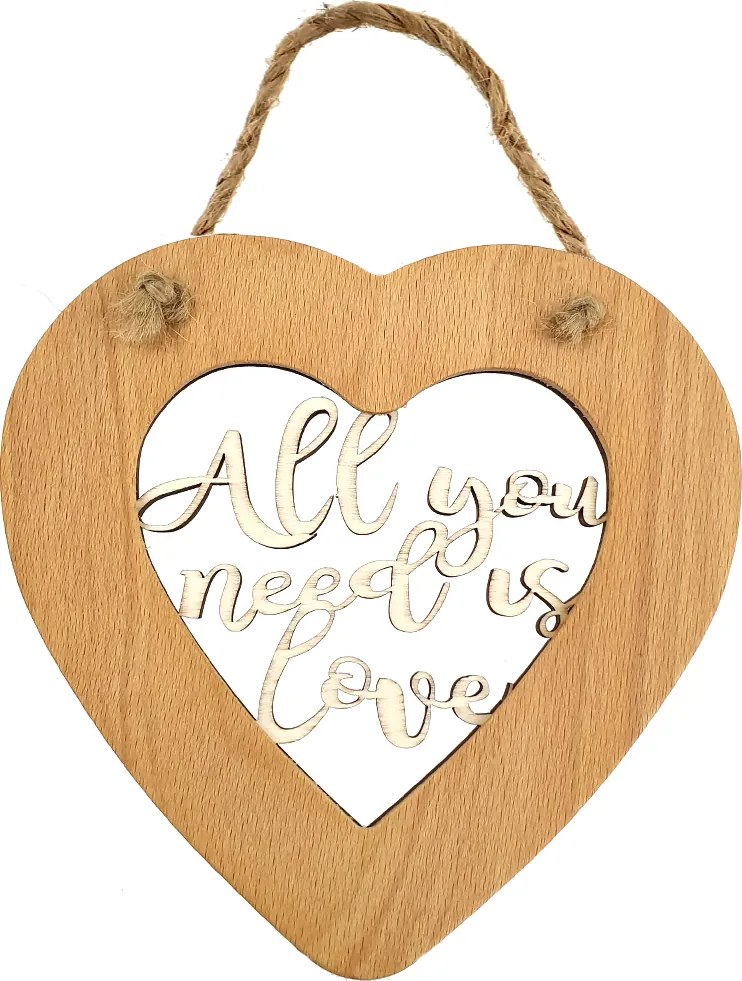 AMADEA Drevené srdce s vkladom - All you need is love, masívne drevo, veľkosť 16 cm