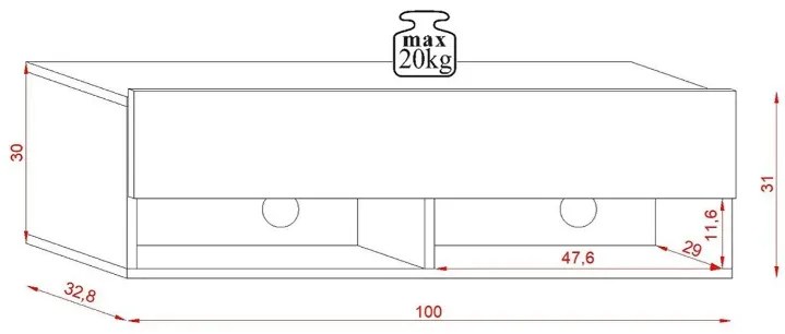 Závěsný TV stolek DERBY 100 cm dub wotan/bílý lesk