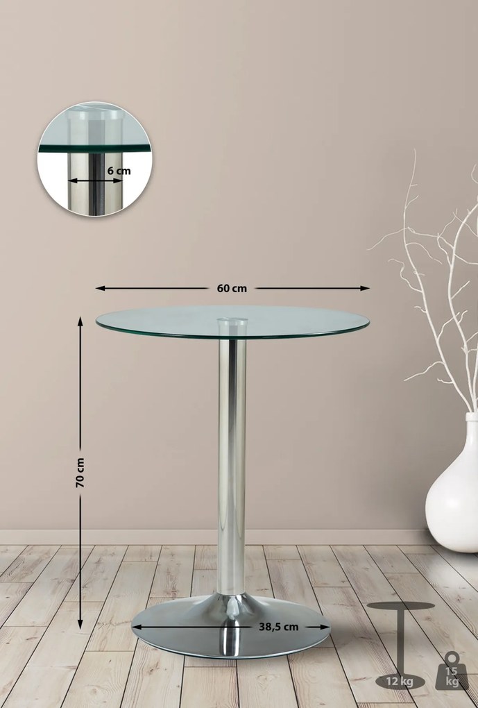 Stôl okrúhly sklenený 1025033 - v70 x Ø60 cm - Transparentná / sklo