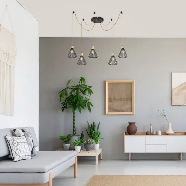 Rabalux 3150 - Luster na lanku FARFALLE 5xE27/40W/230V pavúk čierna/buk