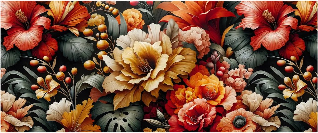 Obraz - Oranžovo-červené kvety (120x50 cm)