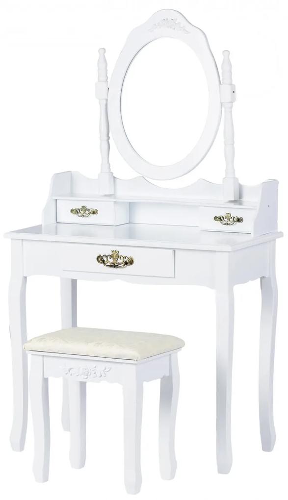MODERNHOME Toaletní kosmetický stolek se zrcadlem a taburetem Amanda bílý