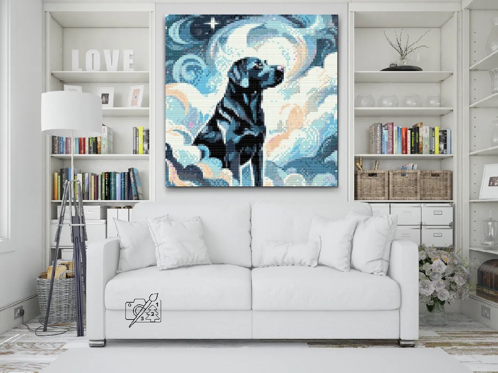 Gario Diamantové maľovanie Modrý labrador Rozmery: 50 x 50 cm, Rámovanie: S vnútorným rámom, Diamanty: Štvorcové