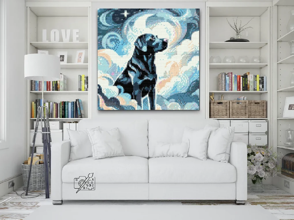 Gario Diamantové maľovanie Modrý labrador Rozmery: 80 x 80 cm, Rámovanie: S vnútorným rámom, Diamanty: Okrúhle