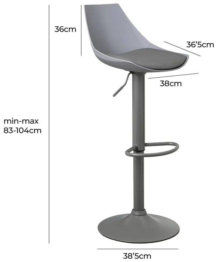 Sivé barové stoličky s nastaviteľnou výškou z imitácie kože v súprave 2 ks (výška sedadla 56,5 cm) – Casa Selección