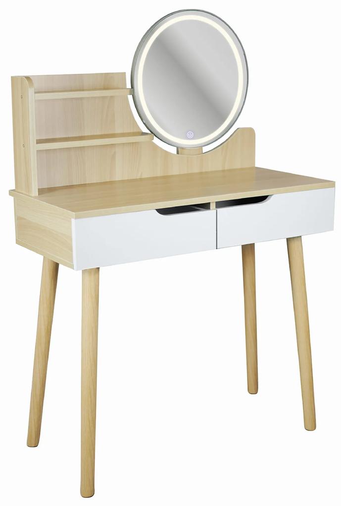 Dekorstudio Jumi Toaletný stolík s LED zrkadlom SCANDI biely+svetlý buk