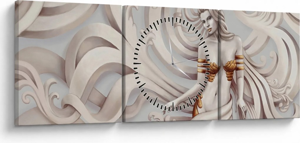 Obraz bohyne s florálnym motívom (s hodinami) (90x30 cm)