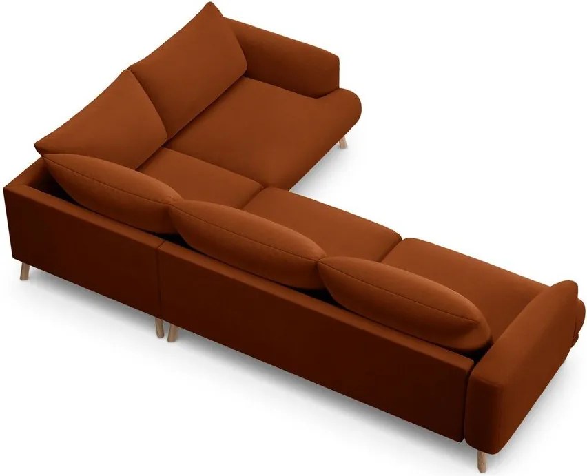 Zamatová rohová pohovka v terakotovej farbe (pravý roh/do L) Naomi – Micadoni