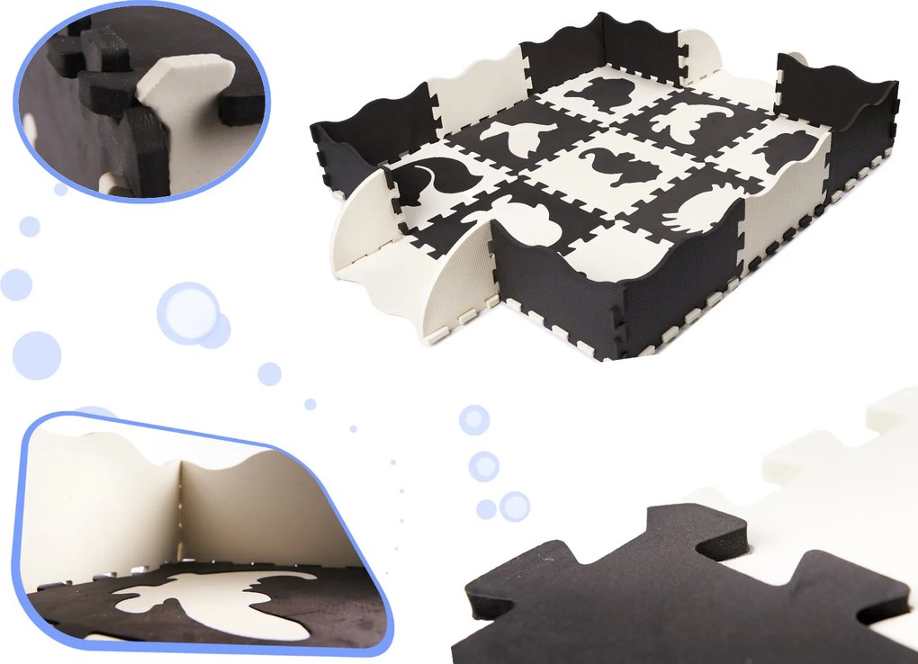 KIK Pymic Kontrast Panel Mat penová podložka puzzle 25 dielov 114 x 114 cm, čierna a ecru
