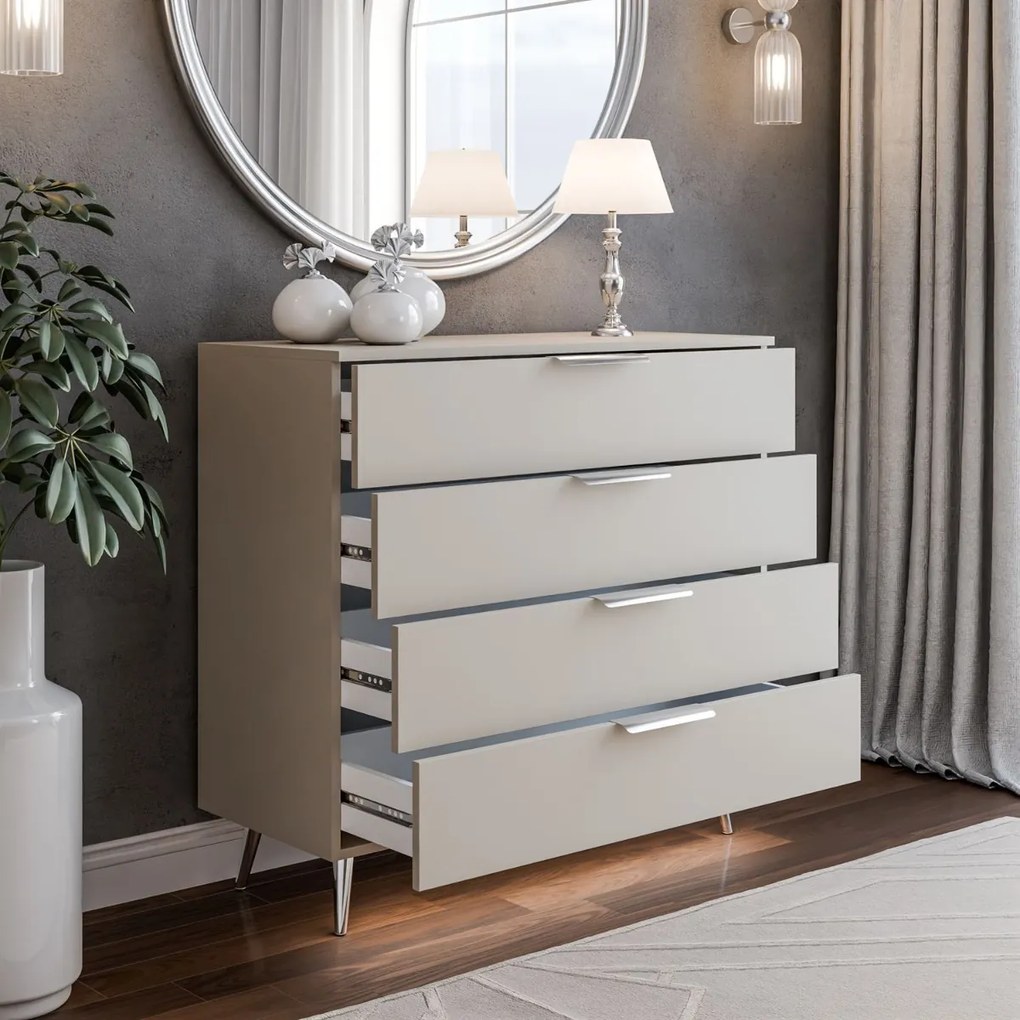 KOMODA MARION 2S KAŠMÍR STRIEBORNÉ ÚCHYTKY + NOŽIČKY LED 95 cm