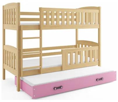 Detská poschodová posteľ KUBUS s výsuvnou posteľou 90x200 cm - borovica Biela