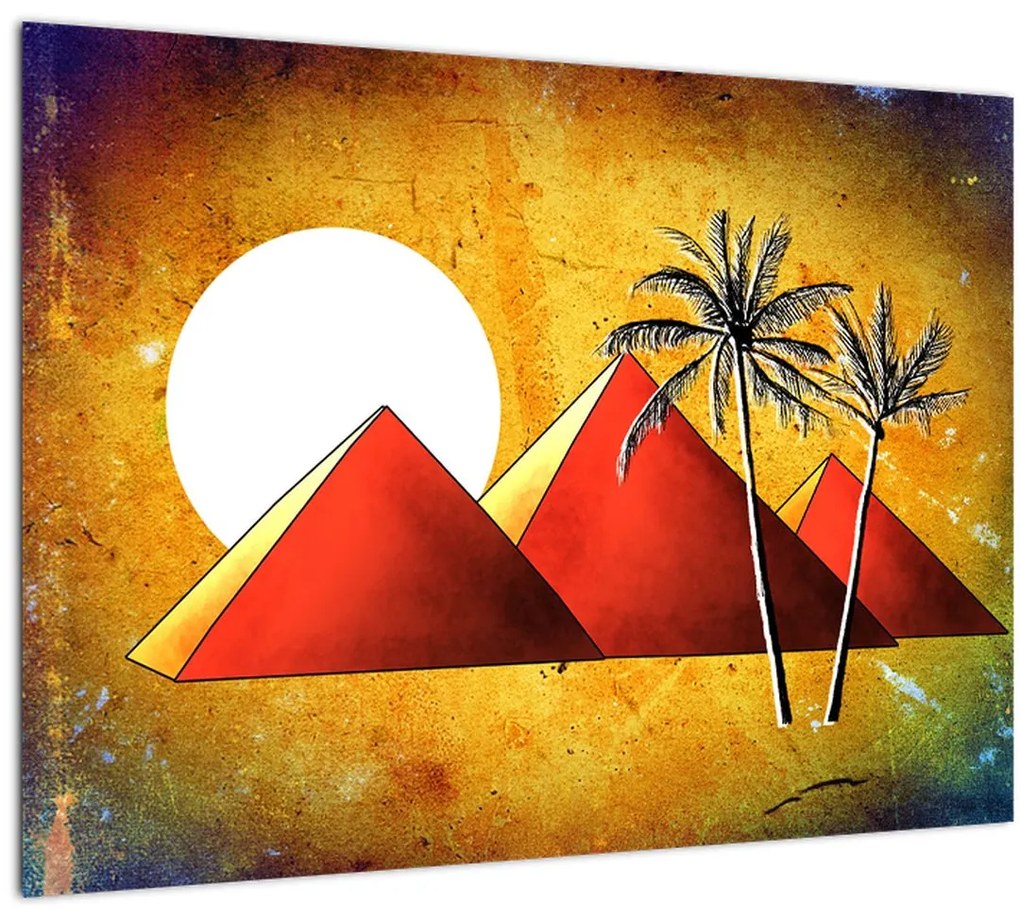 Sklenený obraz maľovaných egyptských pyramíd (70x50 cm)