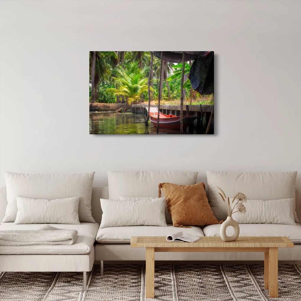 Obraz - Drevená loď na kanáli, Thajsko (90x60 cm)