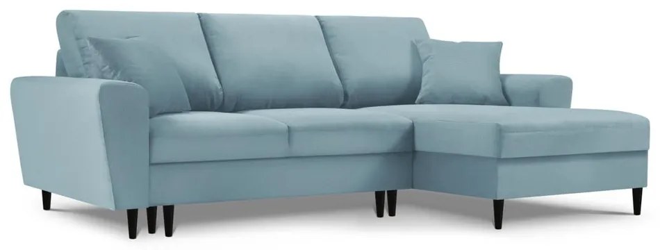 Svetlomodrá menčestrová rozkladacia/s úložným priestorom rohová pohovka (pravý roh/s leňoškou) Kyoto – Cosmopolitan Design