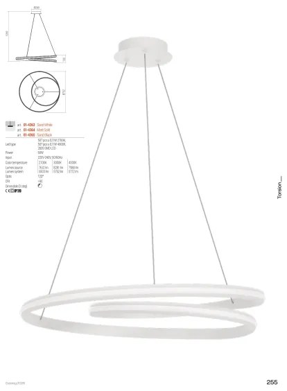 Redo 01-4363 - LED stmievateľný závesný luster na lanku TORSION LED/60W/230V biela