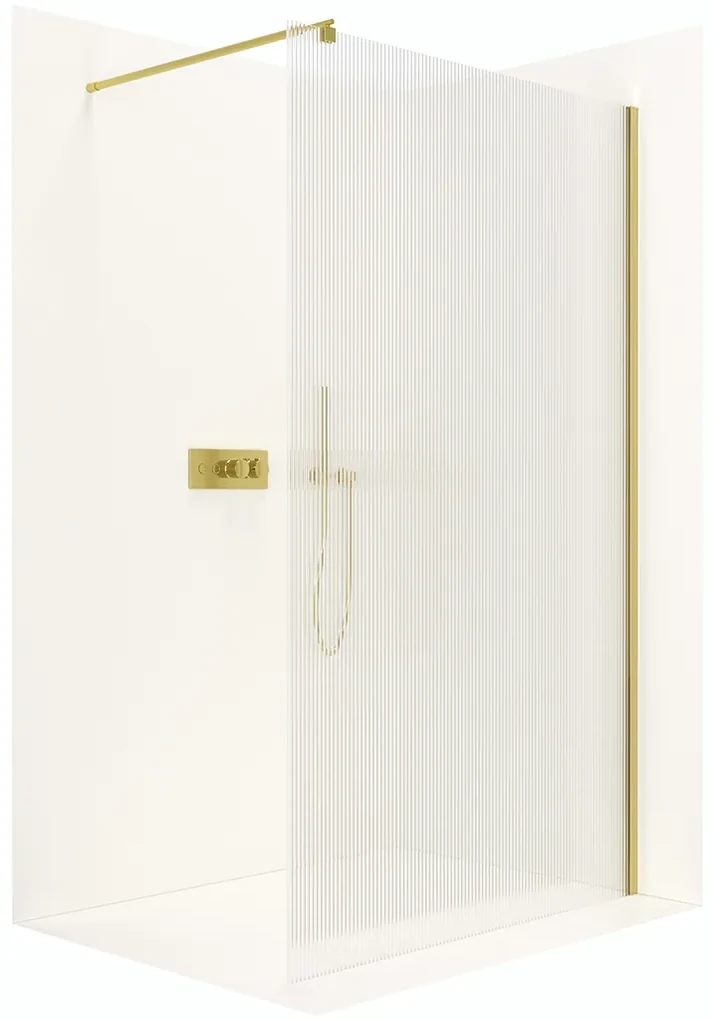 CERANO - Sprchová zástena Walk-in Onyx Ľ/P - guľatá vzpera - zlatá kartáčovaná, ryhované sklo - 50x200 cm, CER-CER-8050BD335