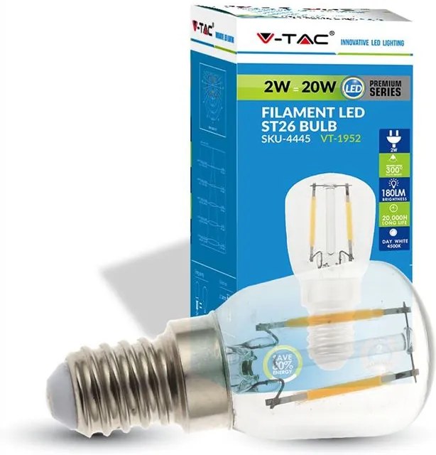 LED žiarovka E14 ST26 2W denná biela filament