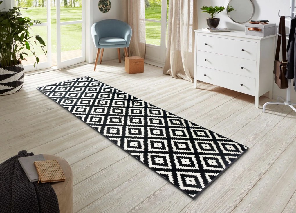 Hanse Home, Kusový koberec Hamla 105477 Black Cream, 80x200, čiernobiela, chodba / predsieň