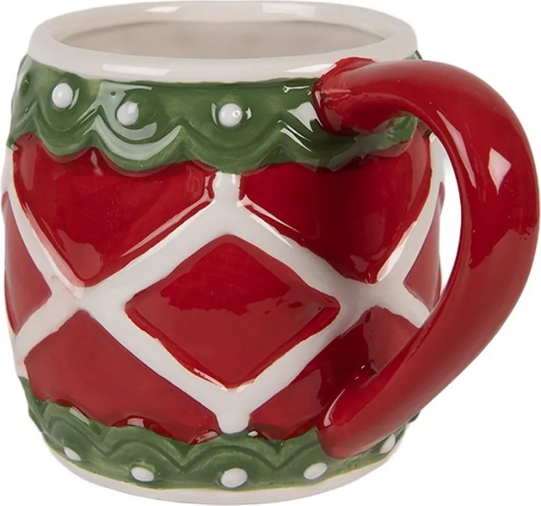 Červeno-zelený vianočný keramický hrnček - 13*10*9 cm / 375 ml