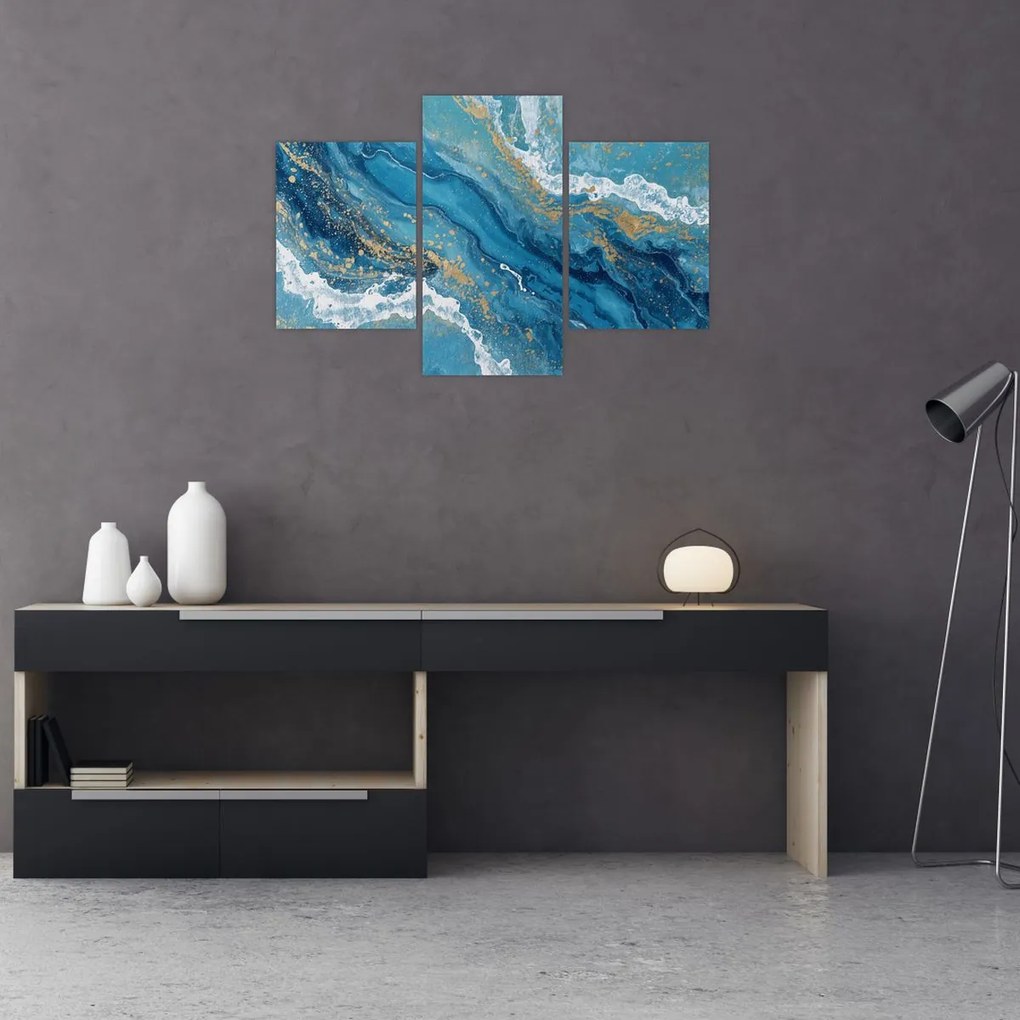 Obraz - Bledomodrý mramor so zlatom II. (90x60 cm)