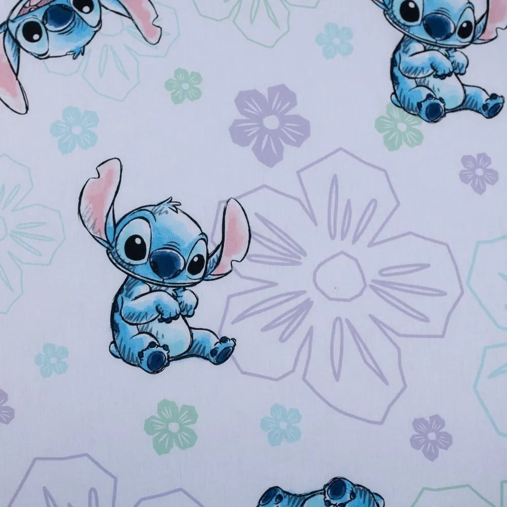 Biela napínacia bavlnená detská plachta na jednolôžko 90x200 cm Lilo and Stitch "Ohana White" – Jerry Fabrics