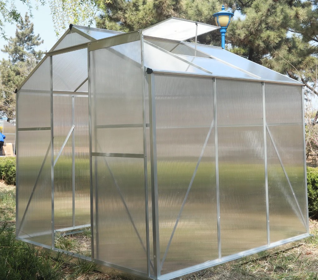 Skleník so základňou BestBerg BBGH‑606S / 3,61 m² / 190 × 190 × 194 cm / strieborná