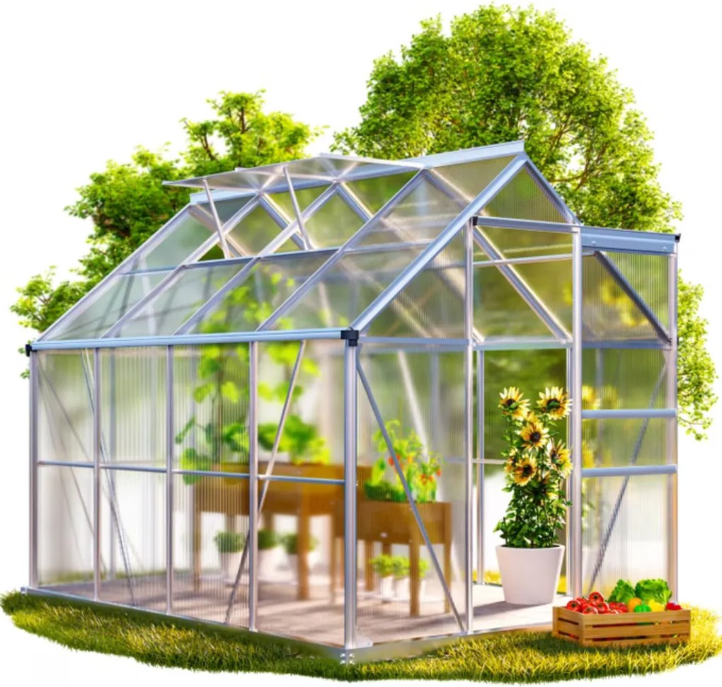 Záhradný skleník z polykarbonátu so základňou M4, 250x190x195cm, transparentná Gardebruk