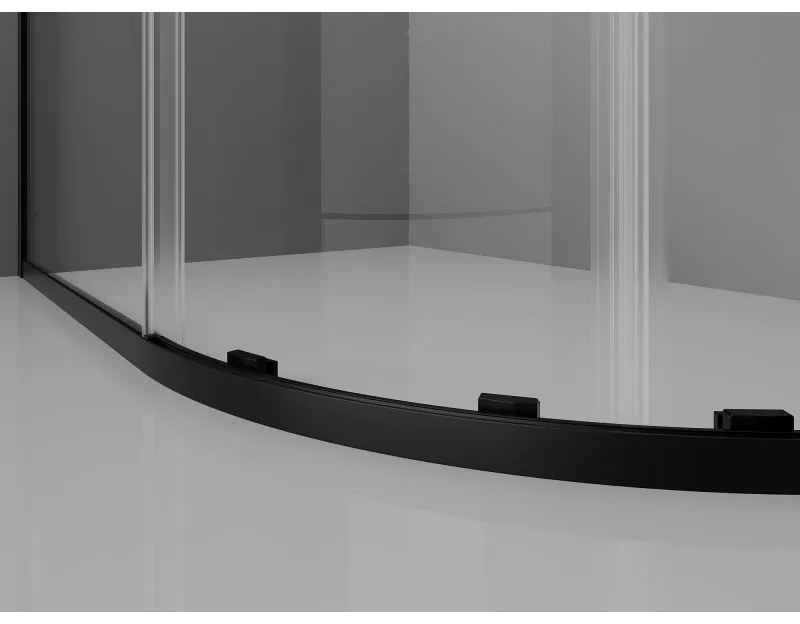 Mexen Exo, asymetrický sprchovací kút s posuvnými dverami 120 x 90 cm, 6mm číre sklo, čierny profil, 8131-120-090-70-00