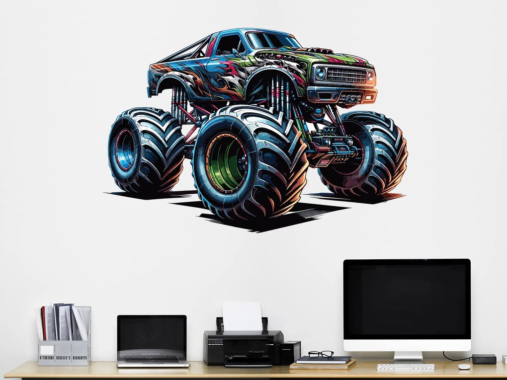 Monster truck 03 textilní prelepiteľná nálepka na stenu hárok 47 x 31 cm