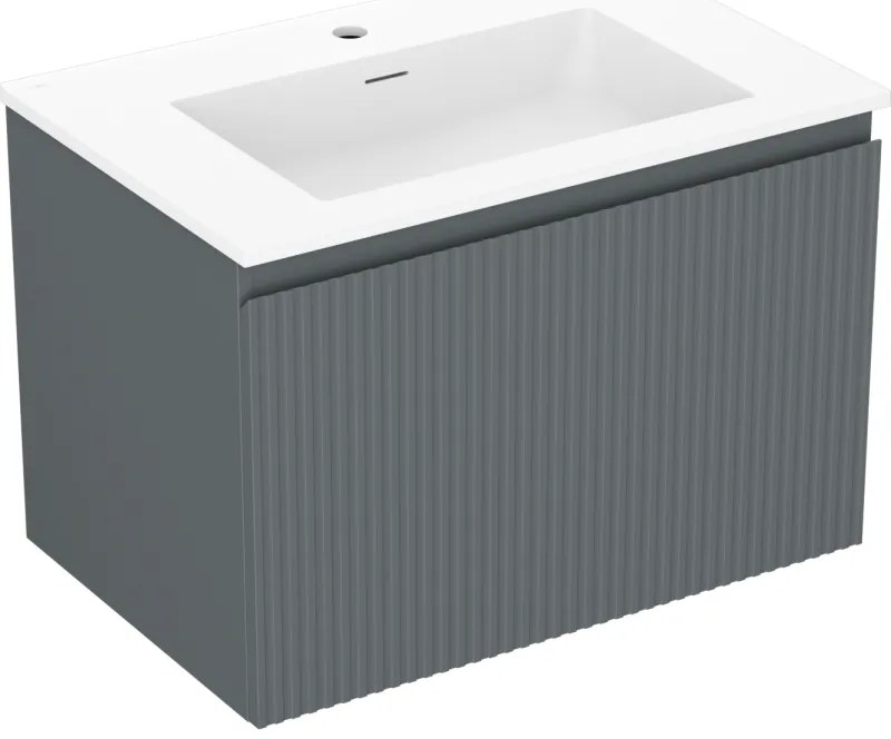 Mexen Rivel, kúpeľňová skrinka 70 cm s umývadlom Otis, 1 zásuvka, drážkovaná, grafitová matná/biela matná, 91A20-07047-1-BF66-W18M01
