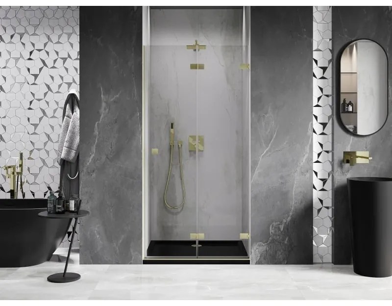 Mexen, Mexen Lunar-F pravé sklápacie sprchové dvere 65 cm, transparentné, brúsené zlato - 836-065-000-55-00-P