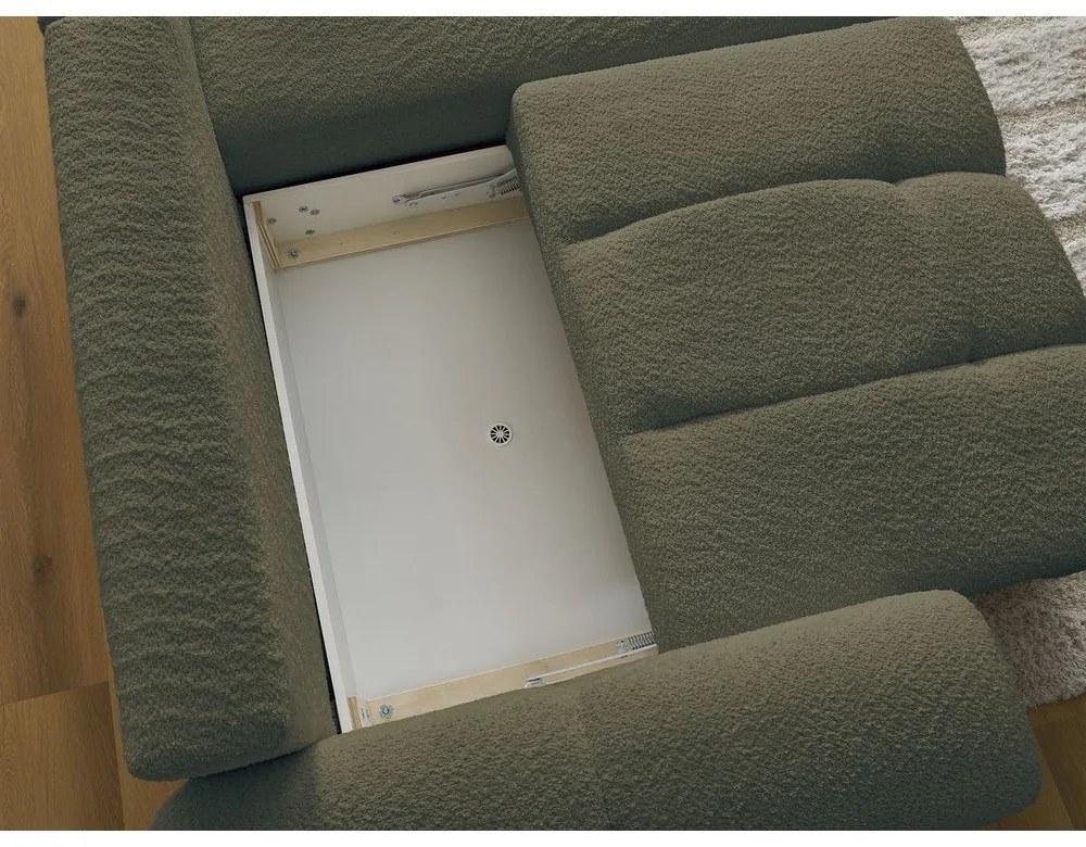 Khaki rozkladacia/s úložným priestorom rohová pohovka z textílie buklé (pravý roh/s leňoškou) Roxelane – Bobochic Paris