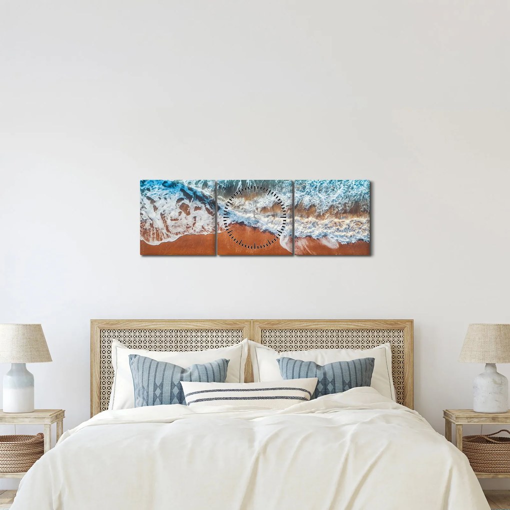 Obraz morskej pláže (s hodinami) (90x30 cm)
